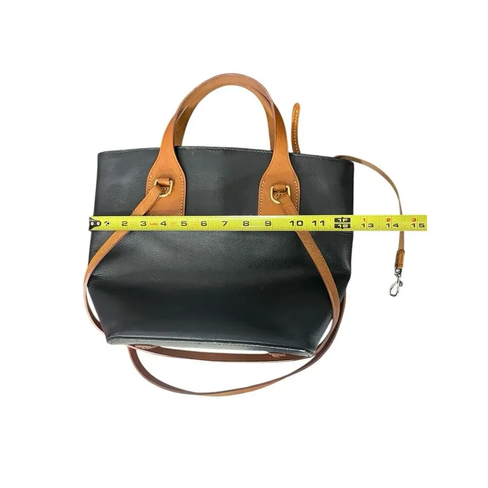 Dooney & Bourke Florentino Black Medium Tote Purse Bag Tassels Brown Leather